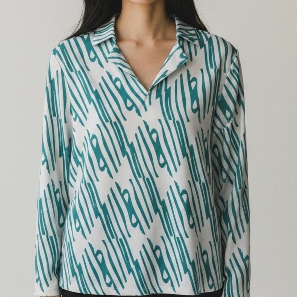 Jamie Sadock Simplicite Medium 1/4 Zip Shirt Long Sleeve Teal Patterned Golf